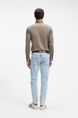 Slim-fit shirt in cotton jersey, Brown