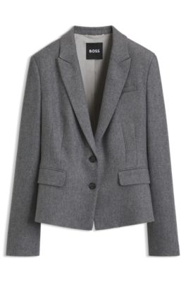 Slim-fit blazer in melange flannel, Light Grey