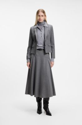Slim-fit blazer in melange flannel, Light Grey