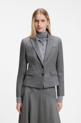 Slim-fit blazer in melange flannel, Light Grey