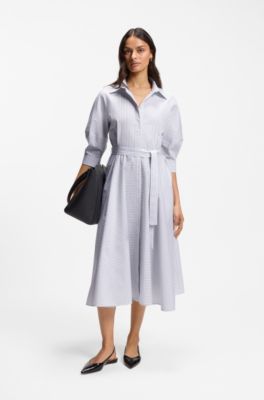 Vestido camisero de popel&iacute;n de algod&oacute;n a rayas, Luz p&uacute;rpura