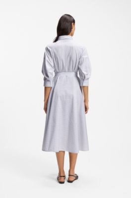 Vestido camisero de popel&iacute;n de algod&oacute;n a rayas, Luz p&uacute;rpura