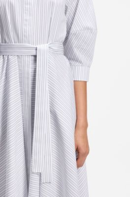 Vestido camisero de popel&iacute;n de algod&oacute;n a rayas, Luz p&uacute;rpura