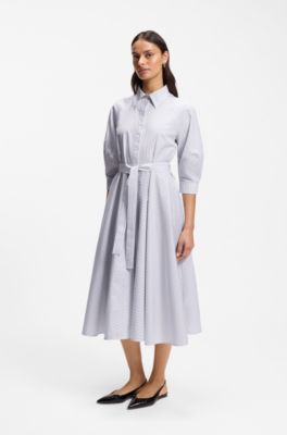 Vestido camisero de popel&iacute;n de algod&oacute;n a rayas, Luz p&uacute;rpura