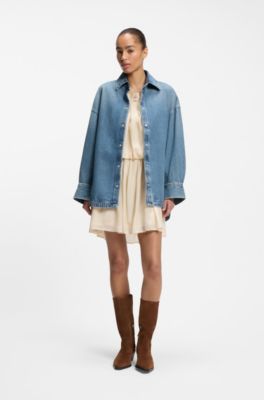 Camisa oversize fit en denim r&iacute;gido vintage, Celeste