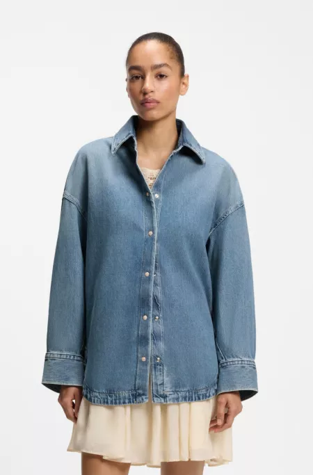 Oversize-fit shirt in vintage rigid denim