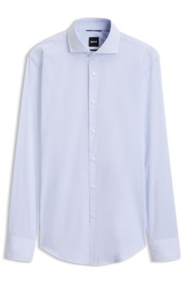 Slim-fit checked shirt in performance stretch, Light Blue