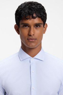Slim-fit checked shirt in performance stretch, Light Blue