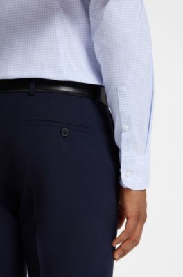 Slim-fit checked shirt in performance stretch, Light Blue