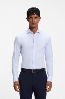 Slim-fit checked shirt in performance stretch, Light Blue