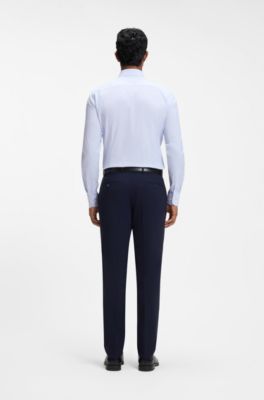 Camisa slim fit a cuadros en tejido t&eacute;cnico el&aacute;stico, Celeste
