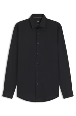 Slim-fit cotton shirt with mini monogram jacquard, Black