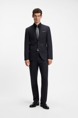 Slim-fit cotton shirt with mini monogram jacquard, Black