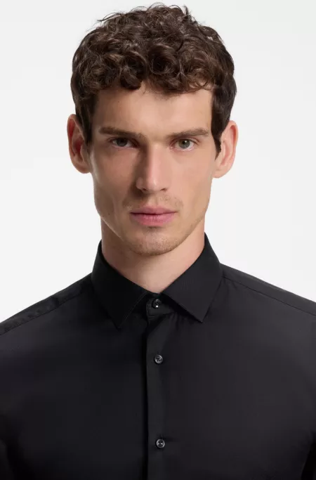 Slim-fit cotton shirt with mini monogram jacquard