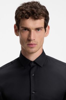 Slim-fit cotton shirt with mini monogram jacquard, Black