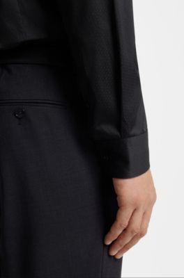 Slim-fit cotton shirt with mini monogram jacquard, Black
