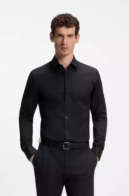 Slim-fit cotton shirt with mini monogram jacquard