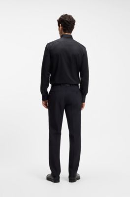 Slim-fit cotton shirt with mini monogram jacquard, Black