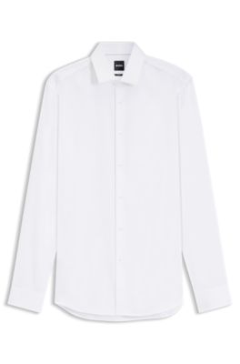 Slim-fit cotton shirt with mini monogram jacquard, White