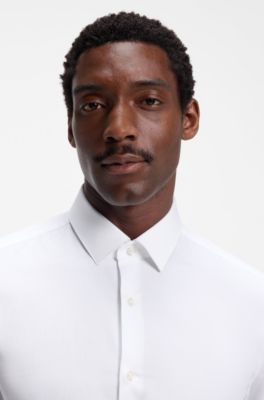 Slim-fit cotton shirt with mini monogram jacquard, White