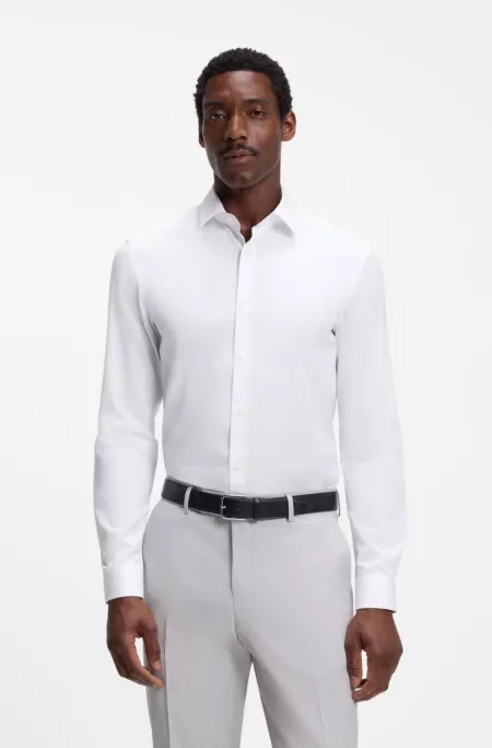 Slim-fit cotton shirt with mini monogram jacquard