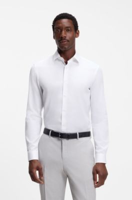Slim-fit cotton shirt with mini monogram jacquard, White