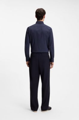 Slim-fit shirt in printed performance stretch fabric, Dark Blue