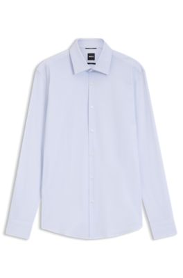 Slim-fit shirt in printed performance stretch fabric, Light Blue