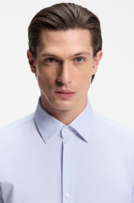 Slim-fit shirt in printed performance stretch fabric, Light Blue
