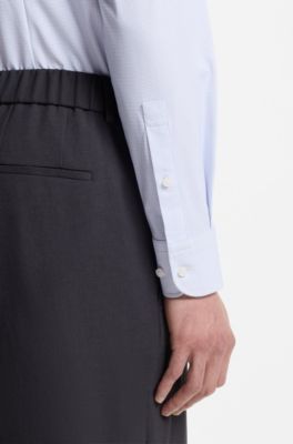 Slim-fit shirt in printed performance stretch fabric, Light Blue