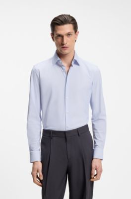 Slim-fit shirt in printed performance stretch fabric, Light Blue