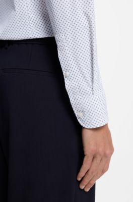 Slim-fit shirt in printed performance stretch fabric, Light Blue