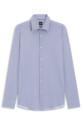 Slim-fit shirt in printed performance stretch fabric, Light Blue