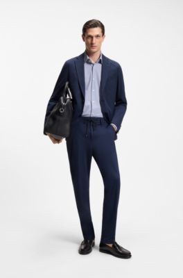 Slim-fit shirt in printed performance stretch fabric, Light Blue