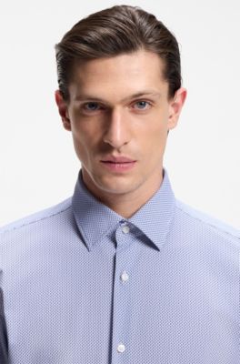 Slim-fit shirt in printed performance stretch fabric, Light Blue