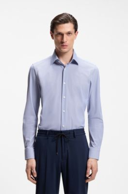 Slim-fit shirt in printed performance stretch fabric, Light Blue