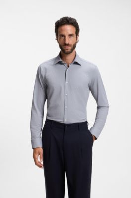 Regular-fit dress shirt in stretch jersey, Black