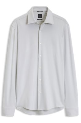 Camisa business regular fit en jersey el&aacute;stico, Caqui