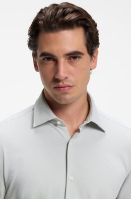 Regular-fit dress shirt in stretch jersey, Khaki