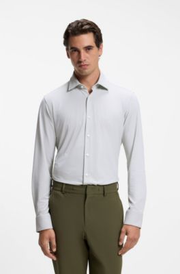 Camisa business regular fit en jersey el&aacute;stico, Caqui