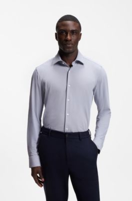 Camisa business regular fit en jersey el&aacute;stico, Azul oscuro