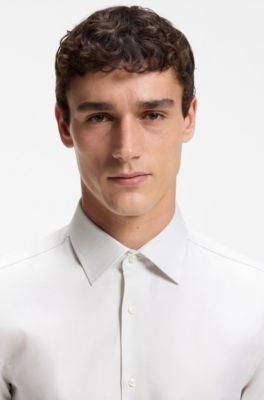 Slim-fit shirt in refined Italian cotton, Khaki