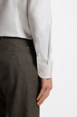 Slim-fit shirt in refined Italian cotton, Khaki