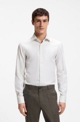 Camisa slim fit en elegante algod&oacute;n italiano, Caqui