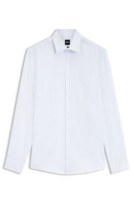 Slim-fit shirt in refined Italian cotton, Light Blue