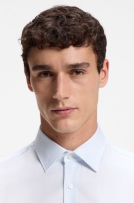 Slim-fit shirt in refined Italian cotton, Light Blue