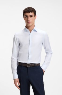 Slim-fit shirt in refined Italian cotton, Light Blue