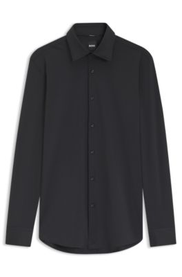 Camisa slim fit en punto el&aacute;stico t&eacute;cnico hecho en Italia, Negro