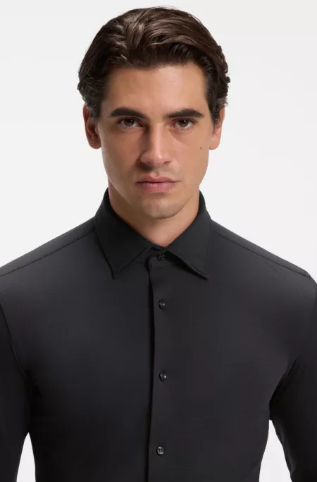 Slim-fit shirt in Italian-made performance-stretch jersey