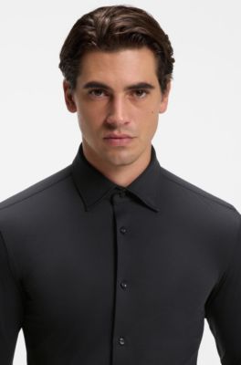 Slim-fit shirt in Italian-made performance-stretch jersey, Black